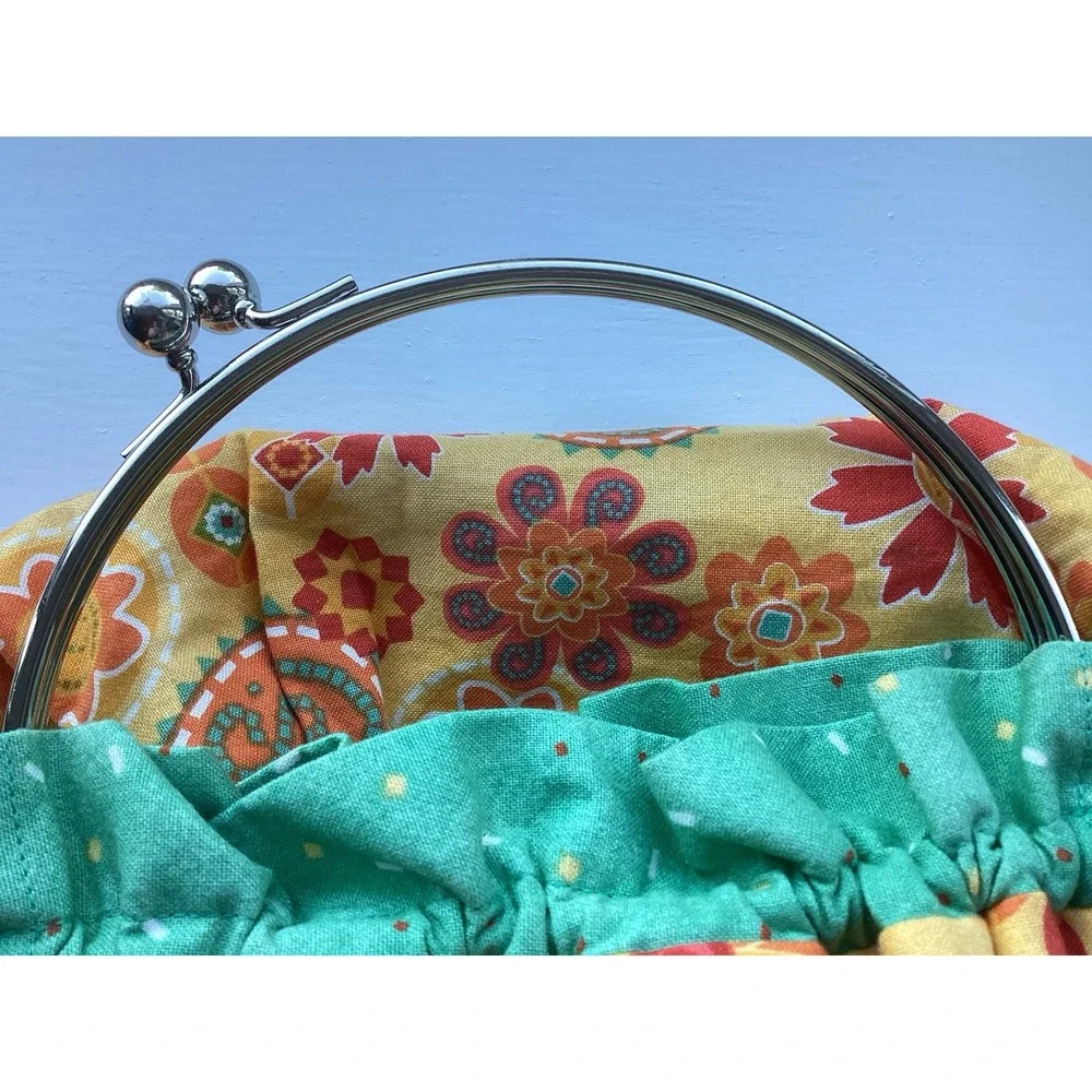 VTG‎ Handmade Purse w/ Silver Metal Circular Handle Vibrant Colors! Boho